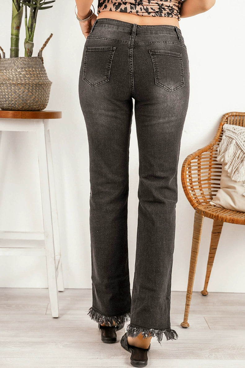2024 Pure Color Washed Denim Women Fashion Idle Style Loose Cool Casual High Waist Straight-Leg Pants Women
