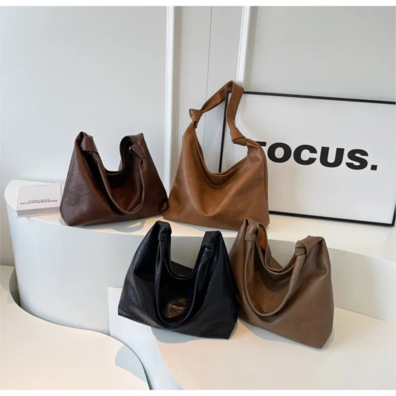 Fashion Luxury Brown Handbags Women Large Capacity Shoulder Bags Retro Leather Tote Bag Shopping 2024 New Big Underarm Hobo Bags