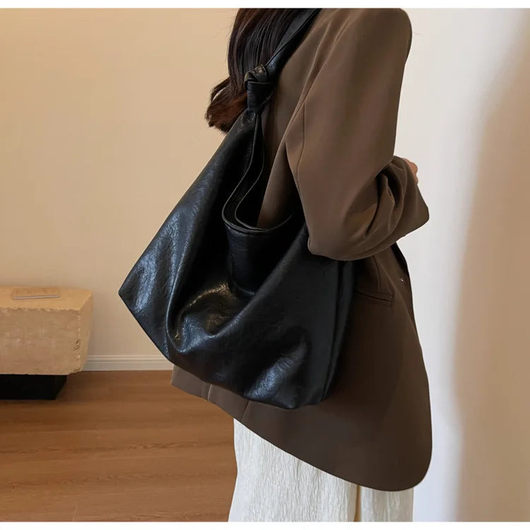 Fashion Luxury Brown Handbags Women Large Capacity Shoulder Bags Retro Leather Tote Bag Shopping 2024 New Big Underarm Hobo Bags