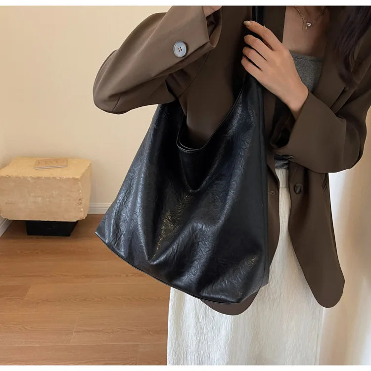 Fashion Luxury Brown Handbags Women Large Capacity Shoulder Bags Retro Leather Tote Bag Shopping 2024 New Big Underarm Hobo Bags