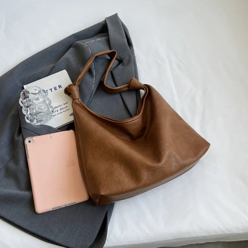 Fashion Luxury Brown Handbags Women Large Capacity Shoulder Bags Retro Leather Tote Bag Shopping 2024 New Big Underarm Hobo Bags