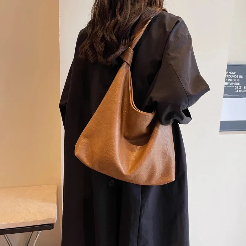 Fashion Luxury Brown Handbags Women Large Capacity Shoulder Bags Retro Leather Tote Bag Shopping 2024 New Big Underarm Hobo Bags