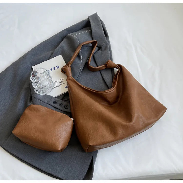 Fashion Luxury Brown Handbags Women Large Capacity Shoulder Bags Retro Leather Tote Bag Shopping 2024 New Big Underarm Hobo Bags