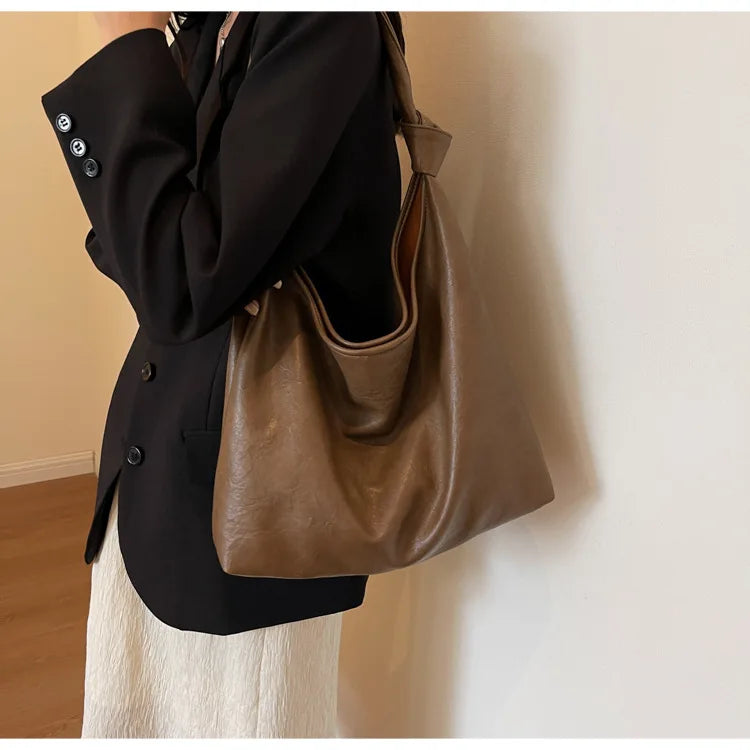 Fashion Luxury Brown Handbags Women Large Capacity Shoulder Bags Retro Leather Tote Bag Shopping 2024 New Big Underarm Hobo Bags