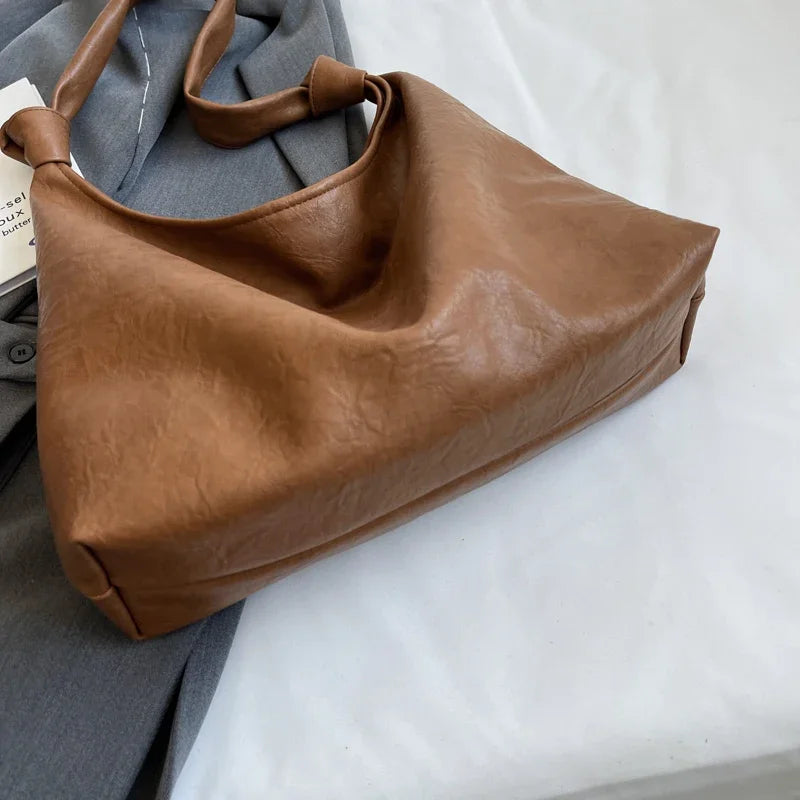 Fashion Luxury Brown Handbags Women Large Capacity Shoulder Bags Retro Leather Tote Bag Shopping 2024 New Big Underarm Hobo Bags