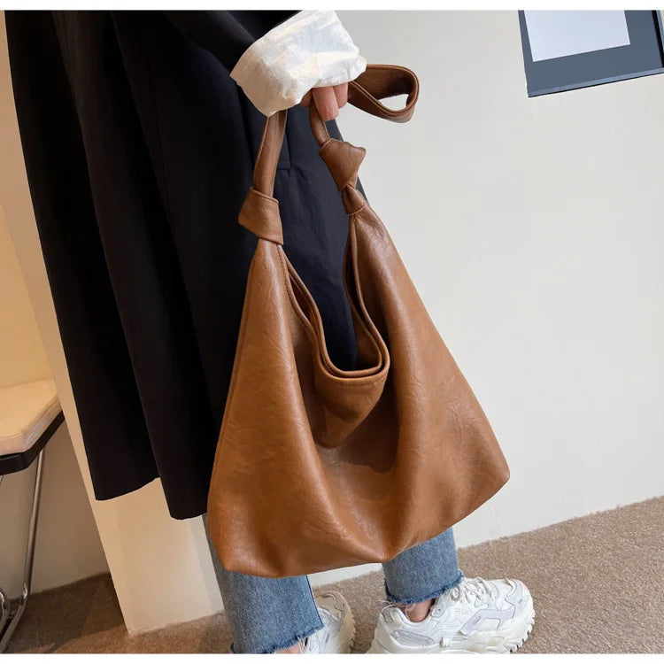 Fashion Luxury Brown Handbags Women Large Capacity Shoulder Bags Retro Leather Tote Bag Shopping 2024 New Big Underarm Hobo Bags