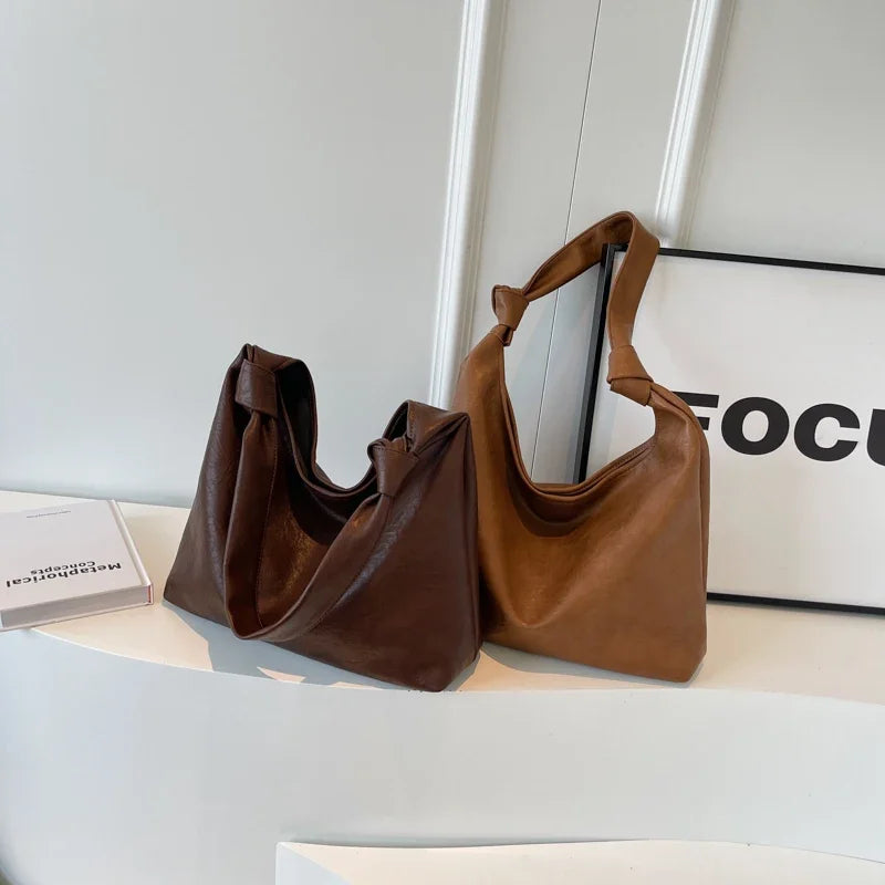 Fashion Luxury Brown Handbags Women Large Capacity Shoulder Bags Retro Leather Tote Bag Shopping 2024 New Big Underarm Hobo Bags