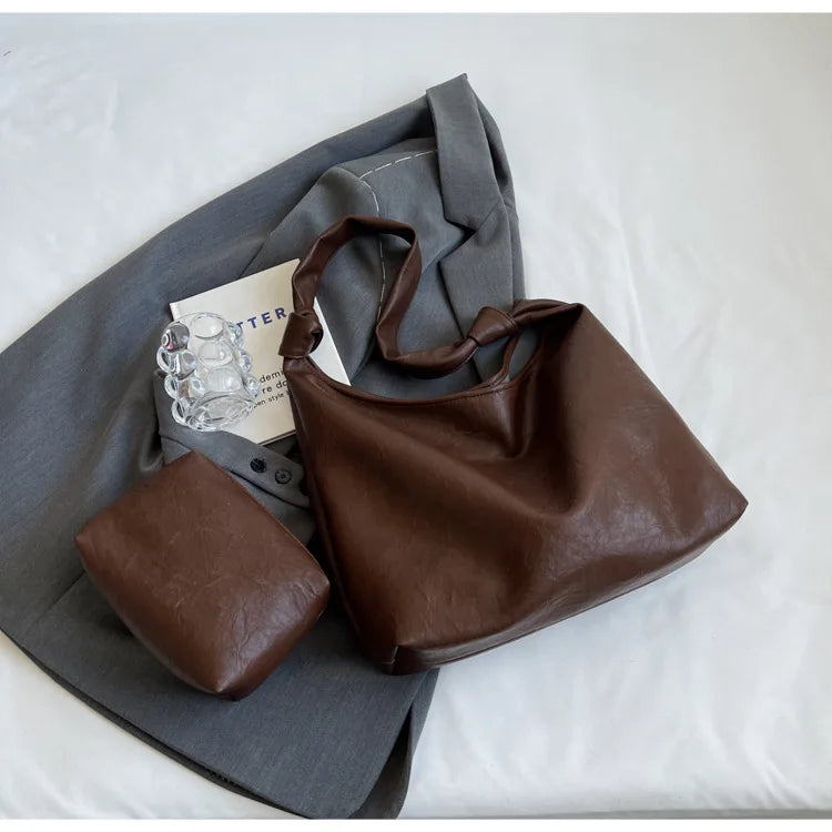 Fashion Luxury Brown Handbags Women Large Capacity Shoulder Bags Retro Leather Tote Bag Shopping 2024 New Big Underarm Hobo Bags